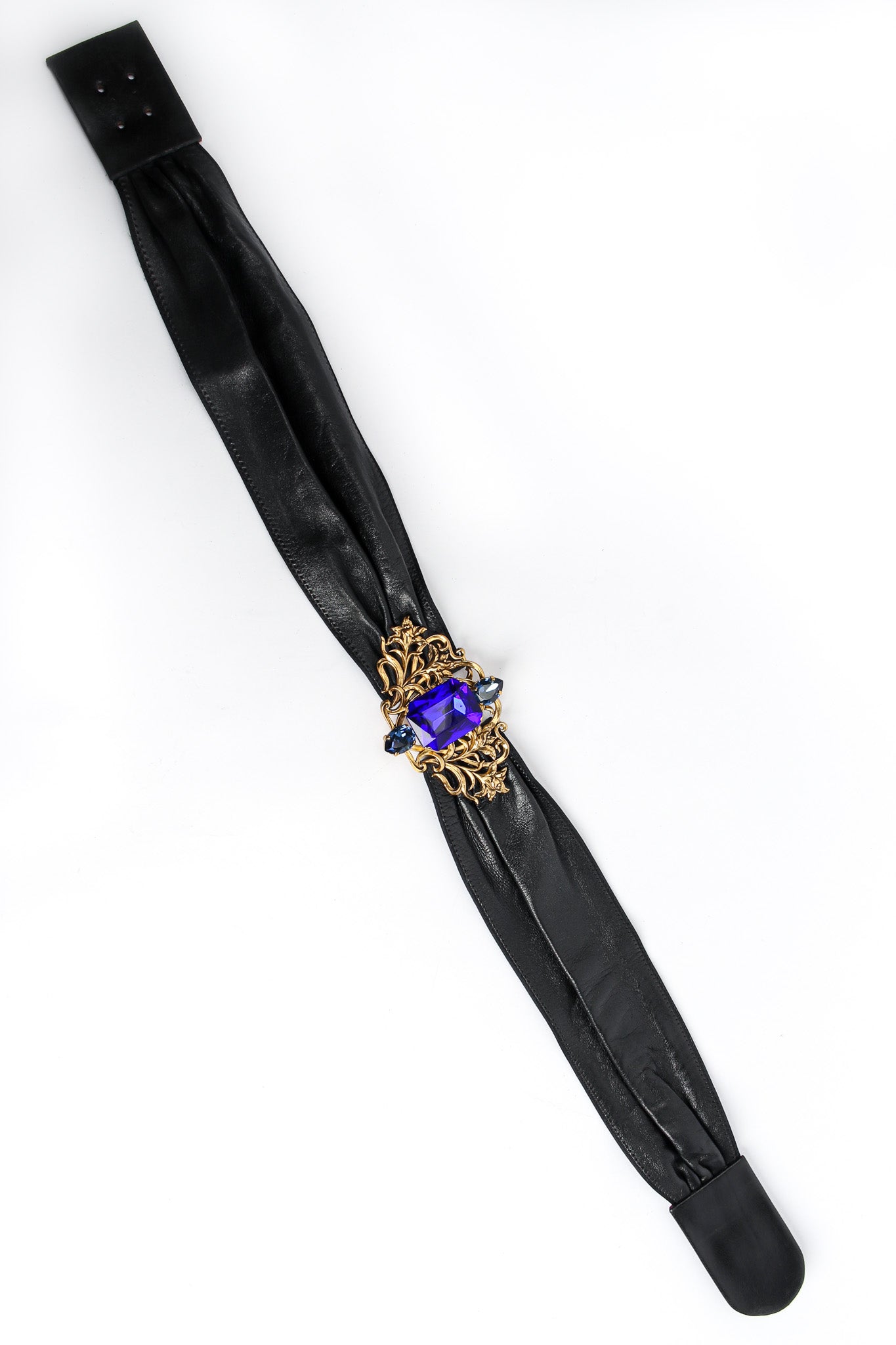 Vintage Floral Filigree Sapphire Leather Sash Belt belt overall @ Recess LA