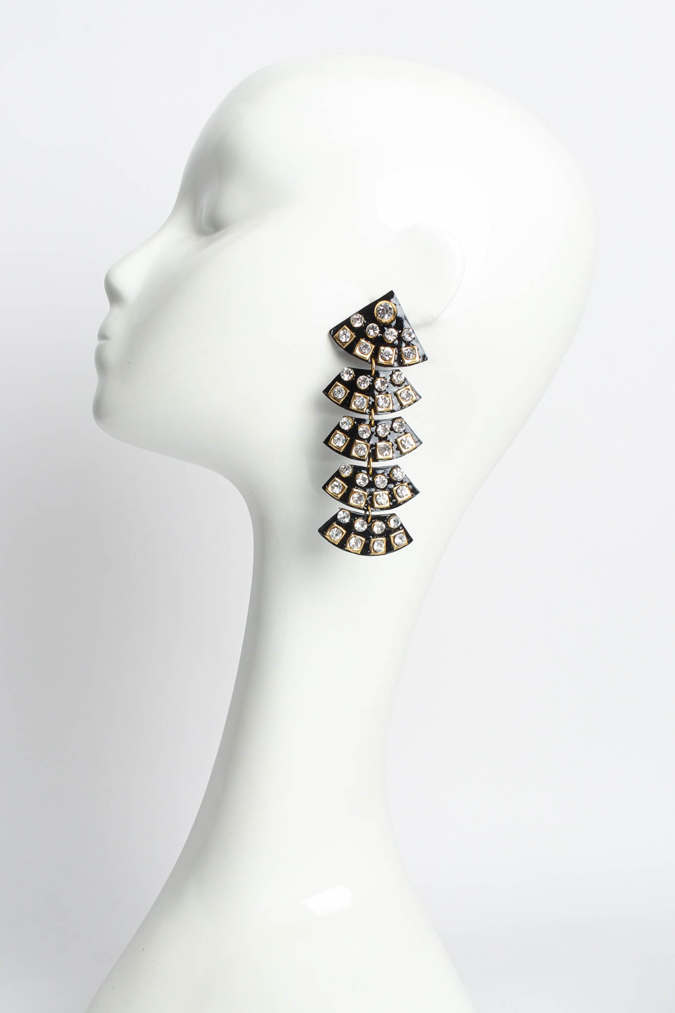 Vintage Patent Leather Rhinestone Earrings on mannequin @ Recess Los Angeles