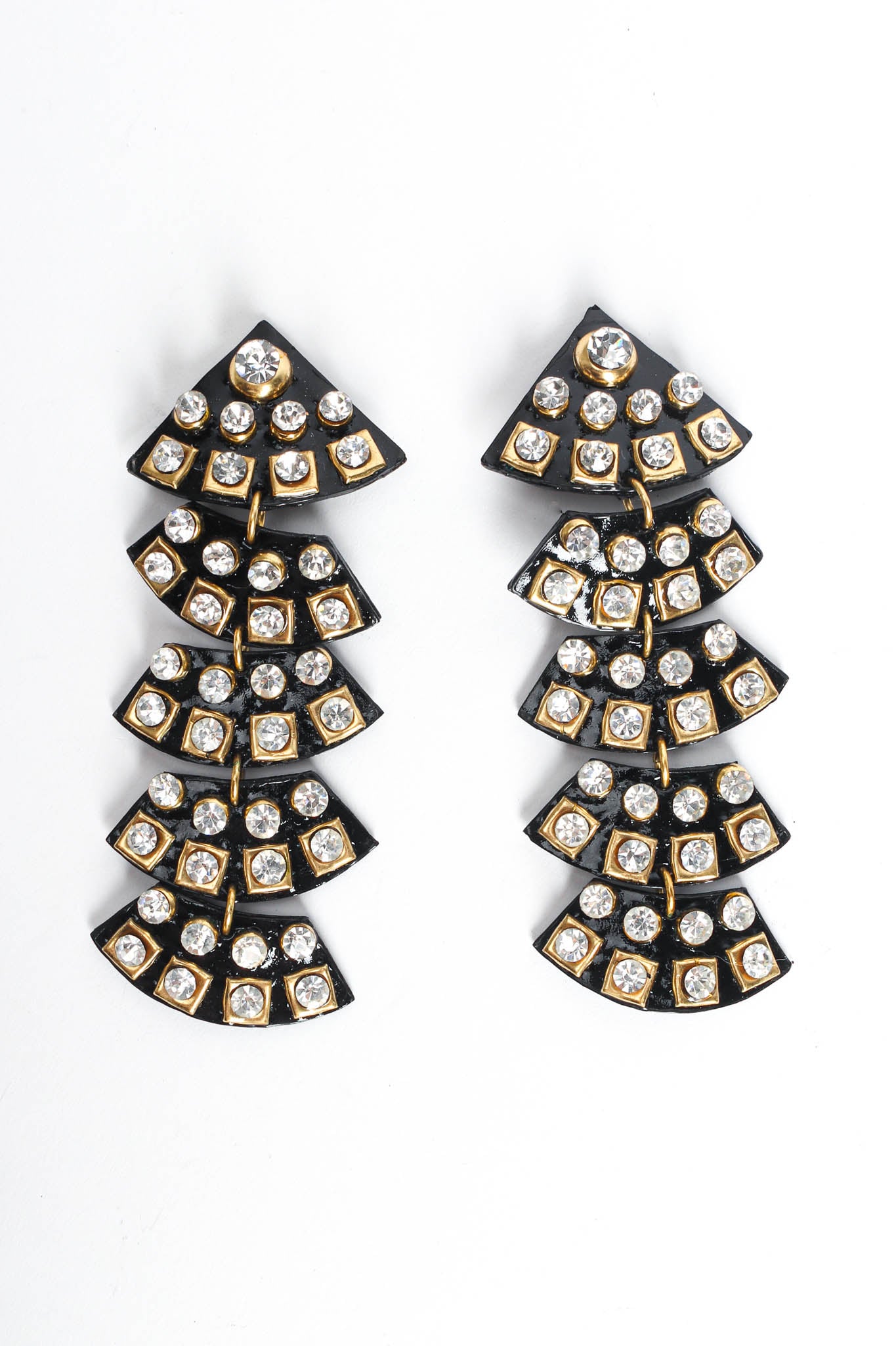 Vintage Patent Leather Rhinestone Earrings flat front @ Recess Los Angeles