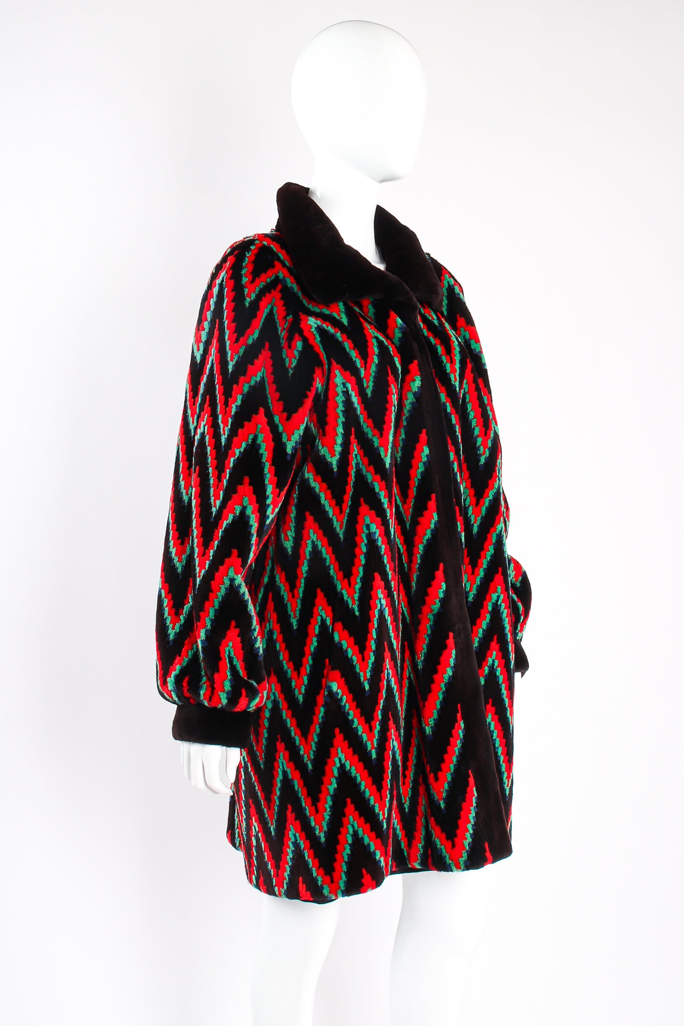 Vintage Rainbow Chevron Blanket Stripe Fur Coat on mannequin crop at Recess Los Angeles