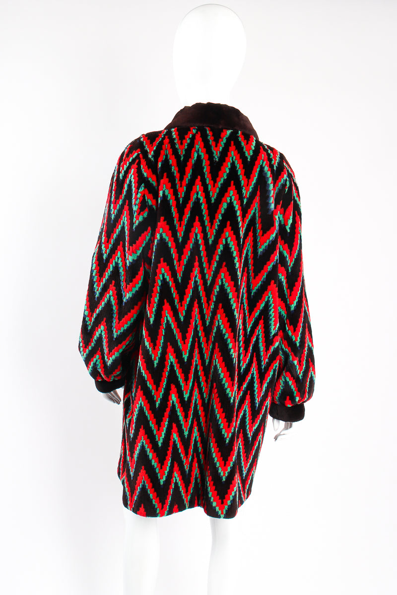 Vintage Rainbow Chevron Blanket Stripe Fur Coat on mannequin back at Recess Los Angeles