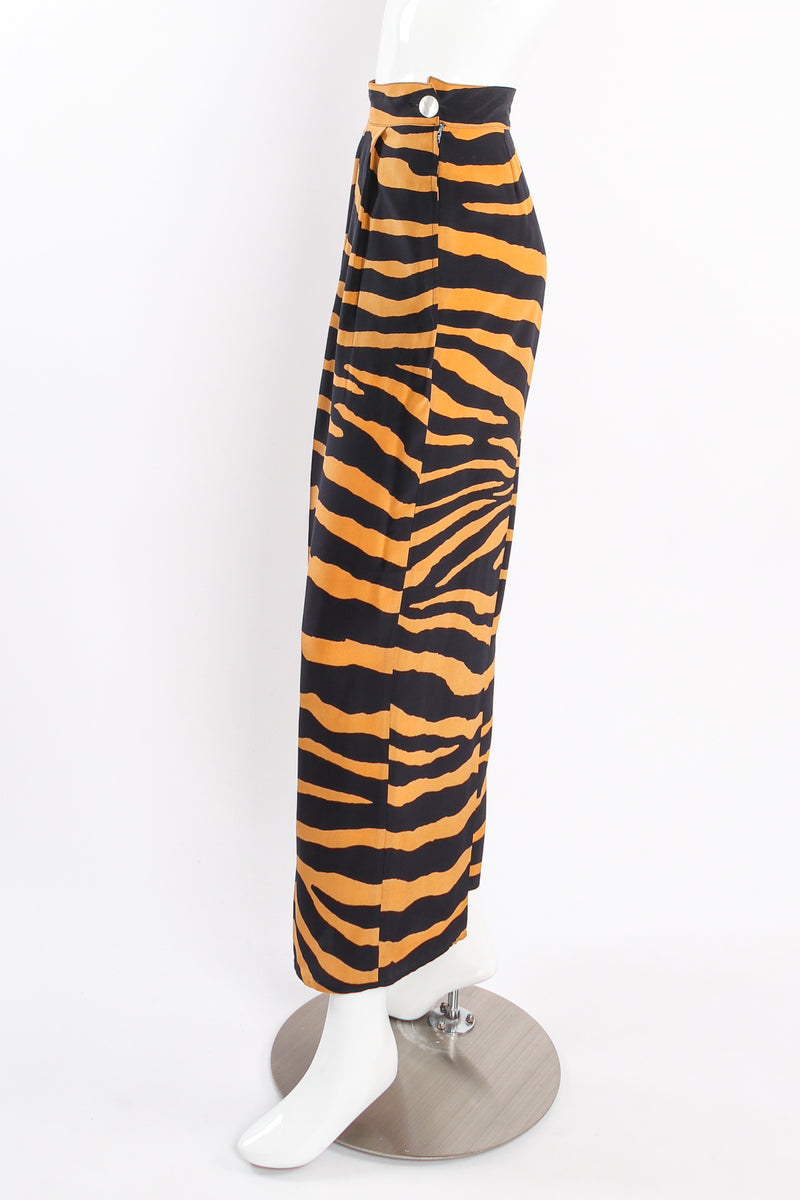 Vintage Tiger Stripe Silk Crepe Pant Suit Set on mannequin side at Recess Los Angeles