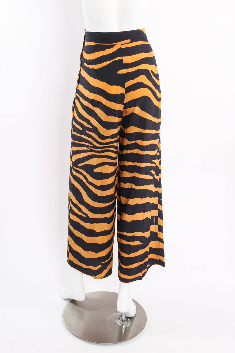 Vintage Tiger Stripe Silk Crepe Pant Suit Set on mannequin back at Recess Los Angeles