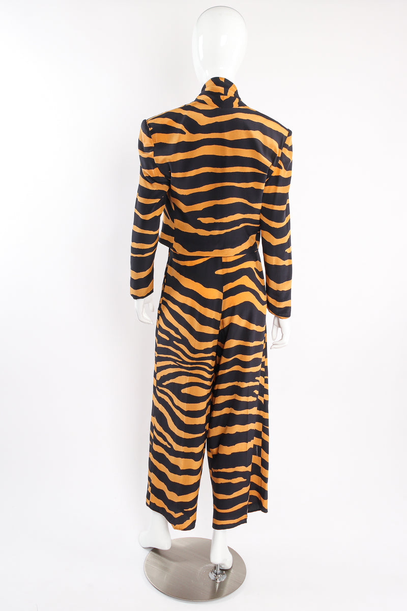 Vintage Tiger Stripe Silk Crepe Jacket & Pant Suit Set on mannequin back at Recess Los Angeles