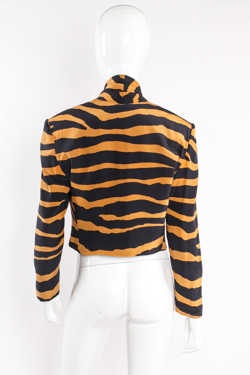 Vintage Tiger Stripe Silk Crepe Jacket Suit Set on mannequin back at Recess Los Angeles