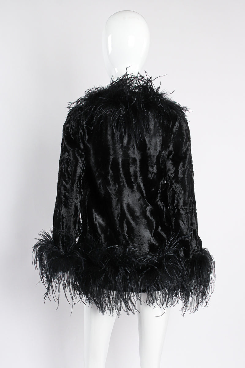 Vintage Crushed Velvet Ostrich Feather Jacket on mannequin back at Recess Los Angeles