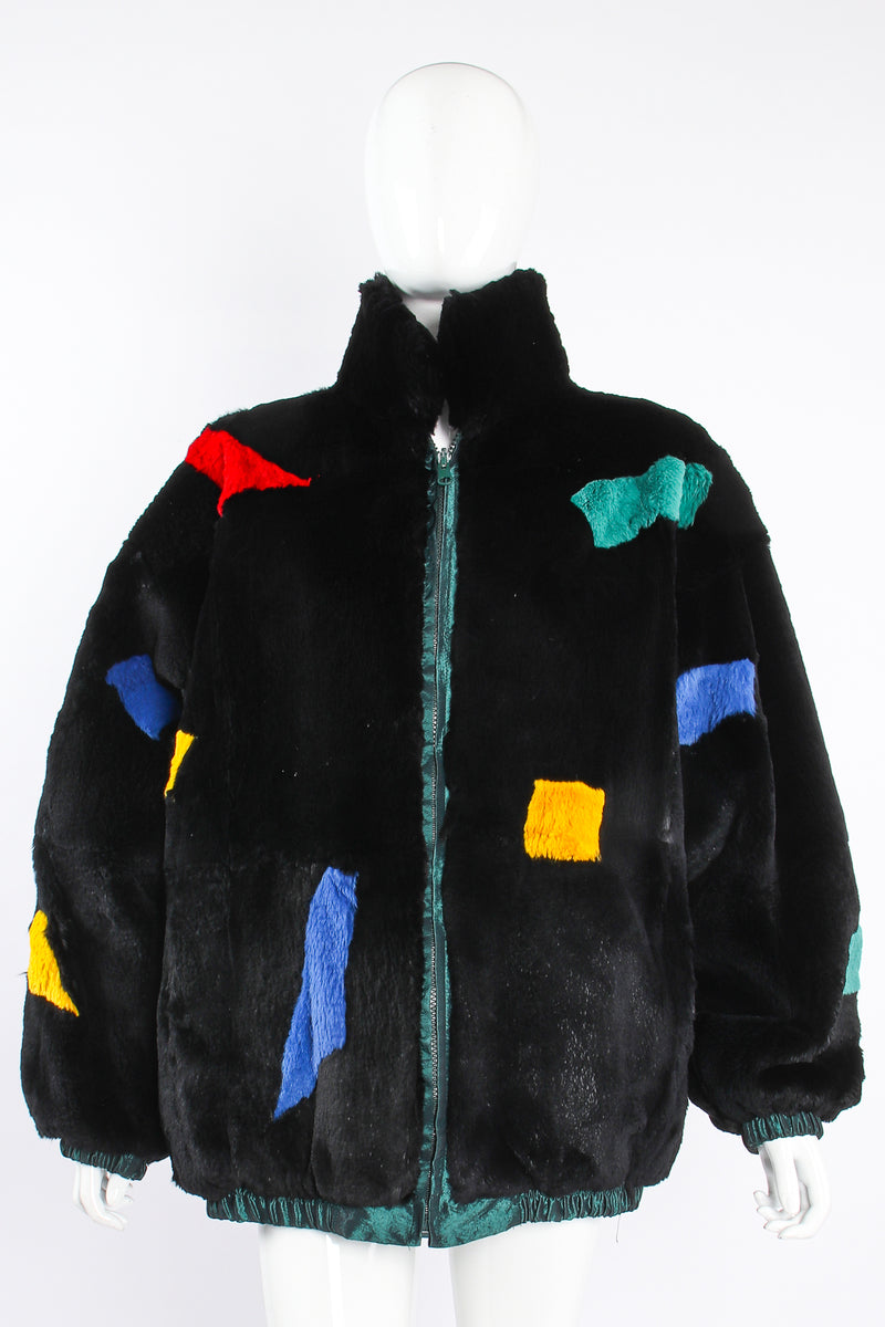 Vintage Geometric Fur Reversible Bomber on Mannequin front at Recess Los Angeles
