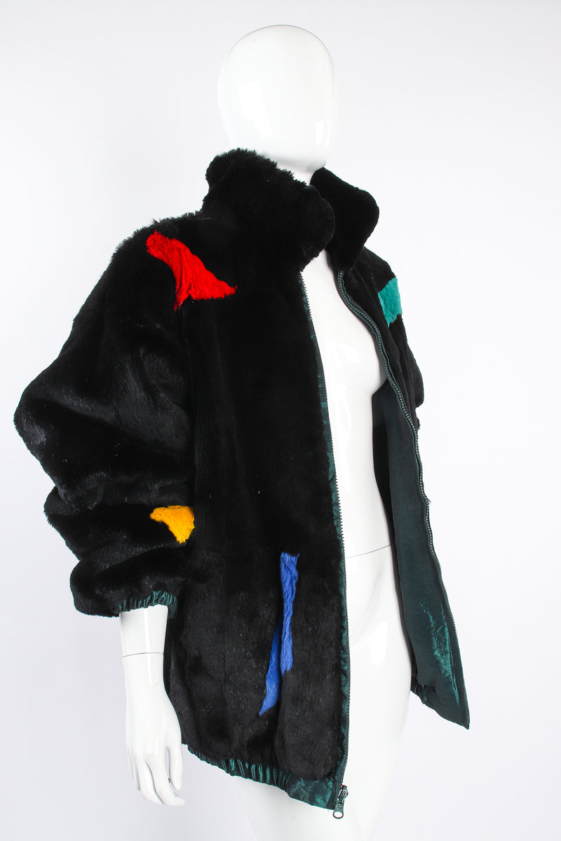 Vintage Geometric Fur Reversible Bomber on Mannequin angle open at Recess Los Angeles
