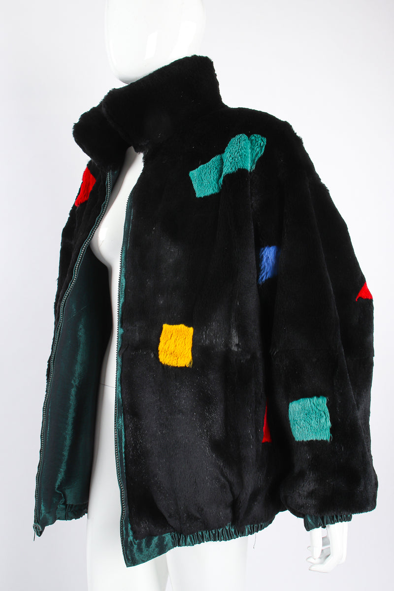 Vintage Geometric Fur Reversible Bomber on Mannequin angle at Recess Los Angeles