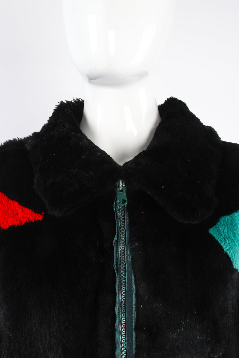 Vintage Geometric Fur Reversible Bomber on Mannequin collar at Recess Los Angeles