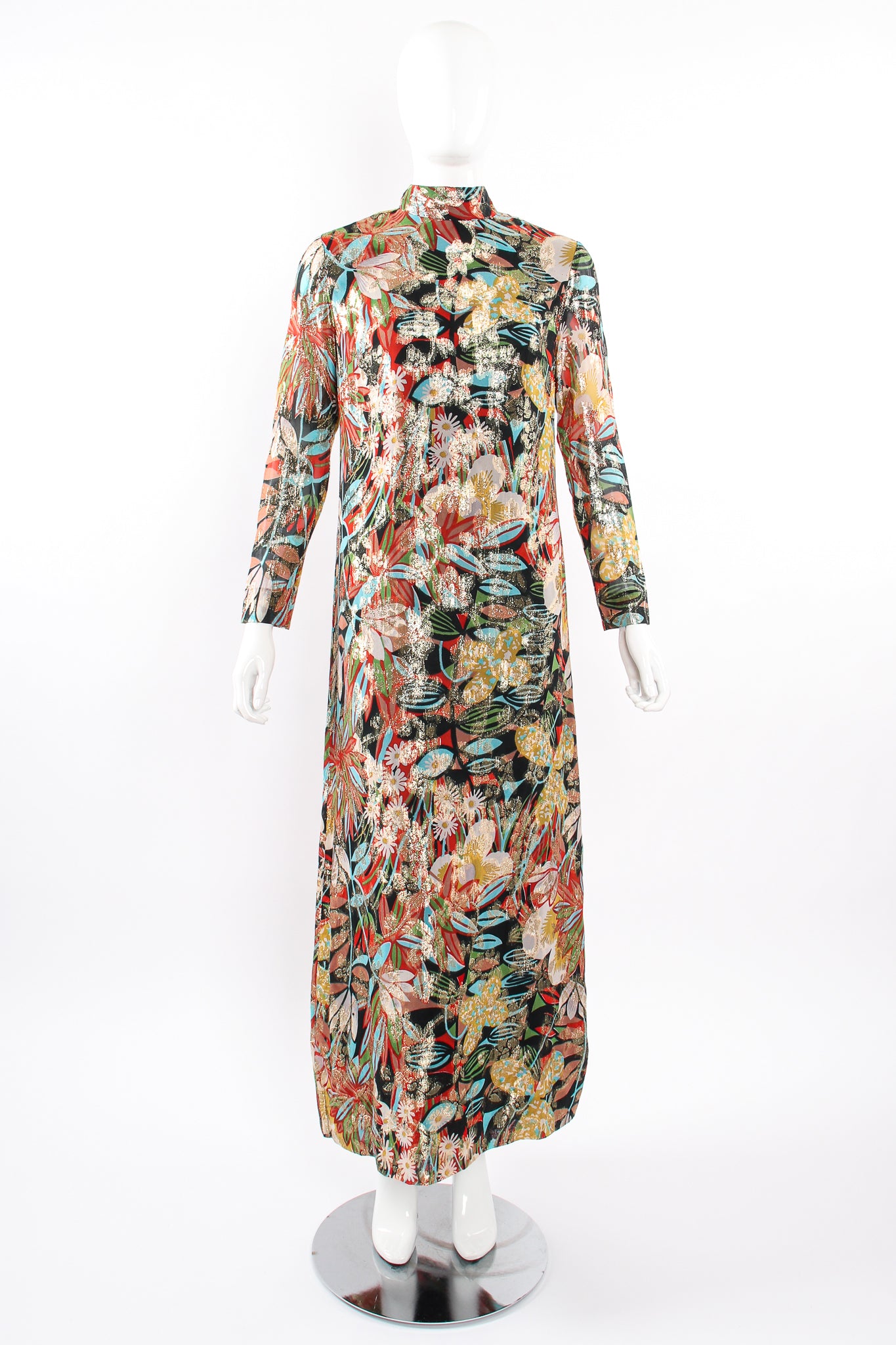 Vintage Floral Brocade Shift Gown on Mannequin front at Recess Los Angeles