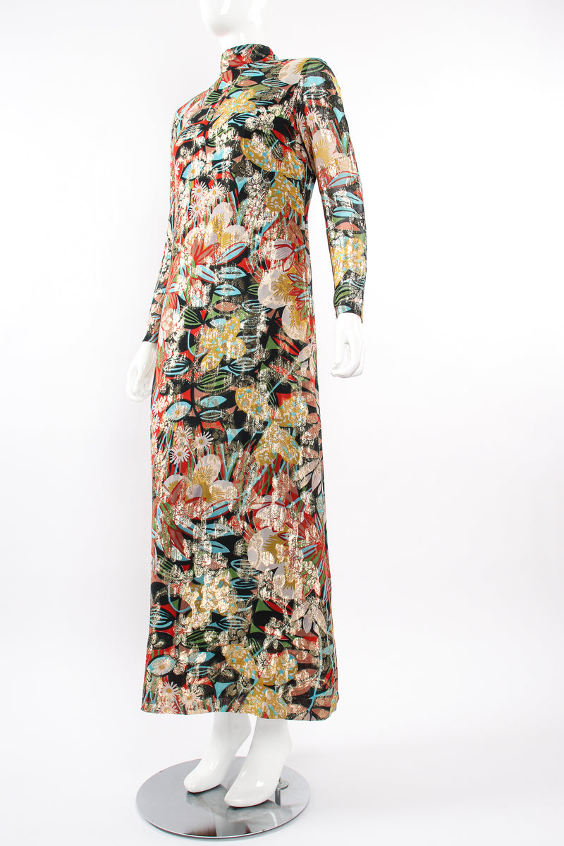 Vintage Floral Brocade Shift Gown on Mannequin angle at Recess Los Angeles