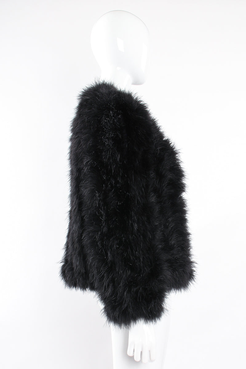 Vintage Black Chubby Marabou Feather Jacket on mannequin side at Recess Los Angeles