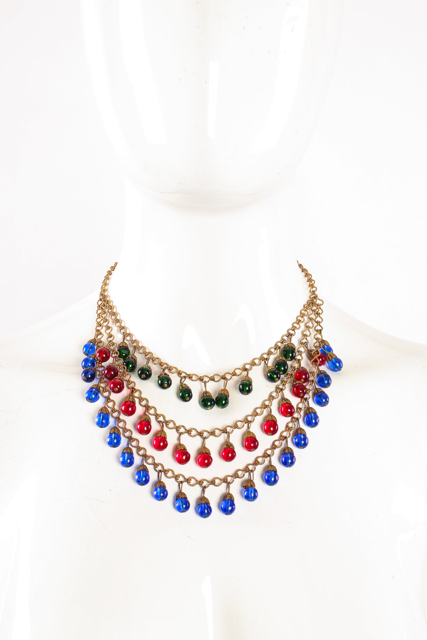 Vintage Tiered Glass Bead Bib Necklace on Mannequin at Recess Los Angeles