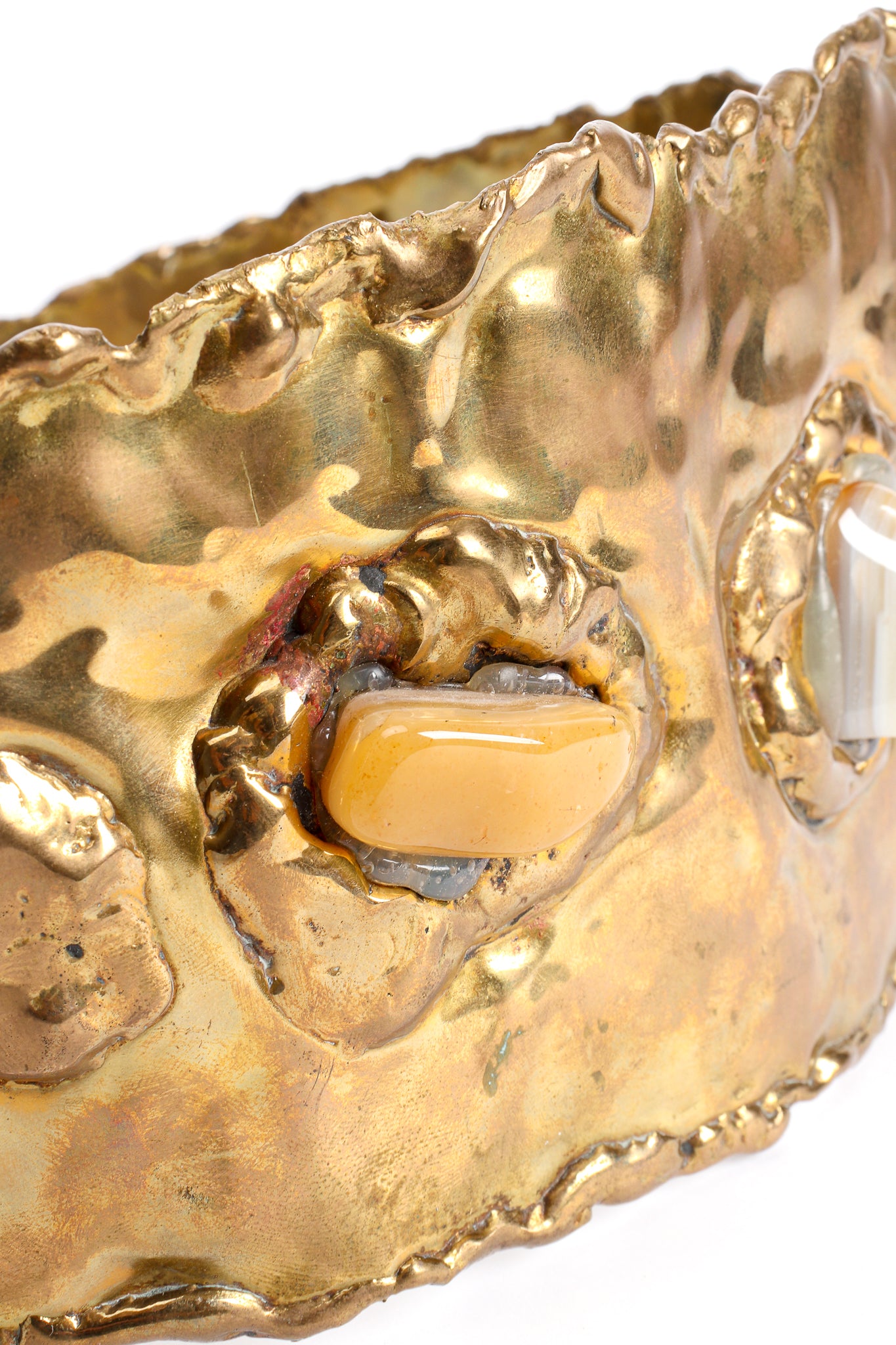 Vintage Hammered Brass Brutalist Stone Belt detail at Recess Los Angeles