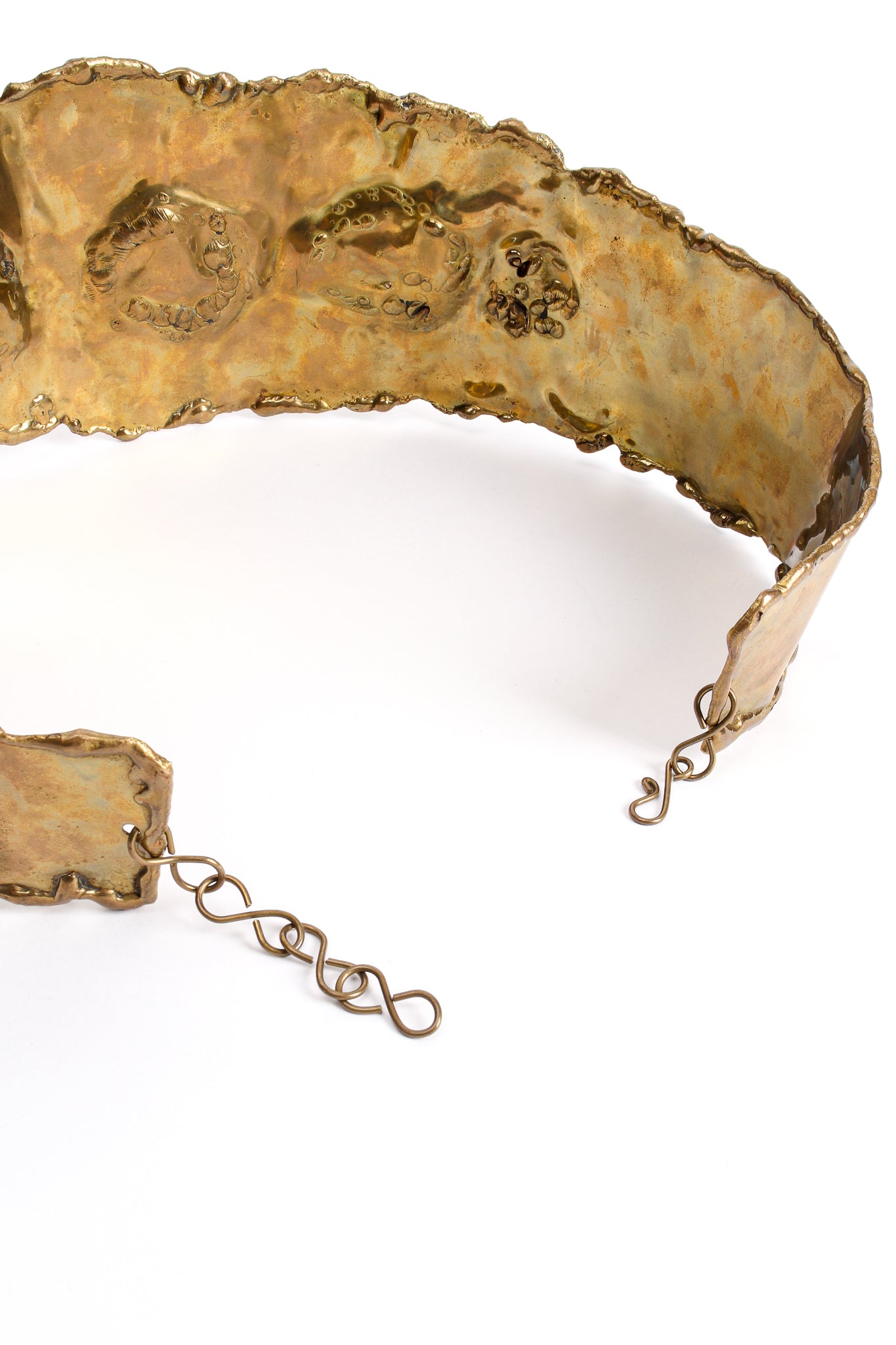 Vintage Hammered Brass Brutalist Stone Belt chain hook closure at Recess Los Angeles