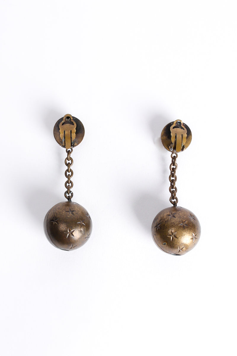 Vintage Antiqued Brass Starry Ball Drop Earrings backside at Recess Los Angeles