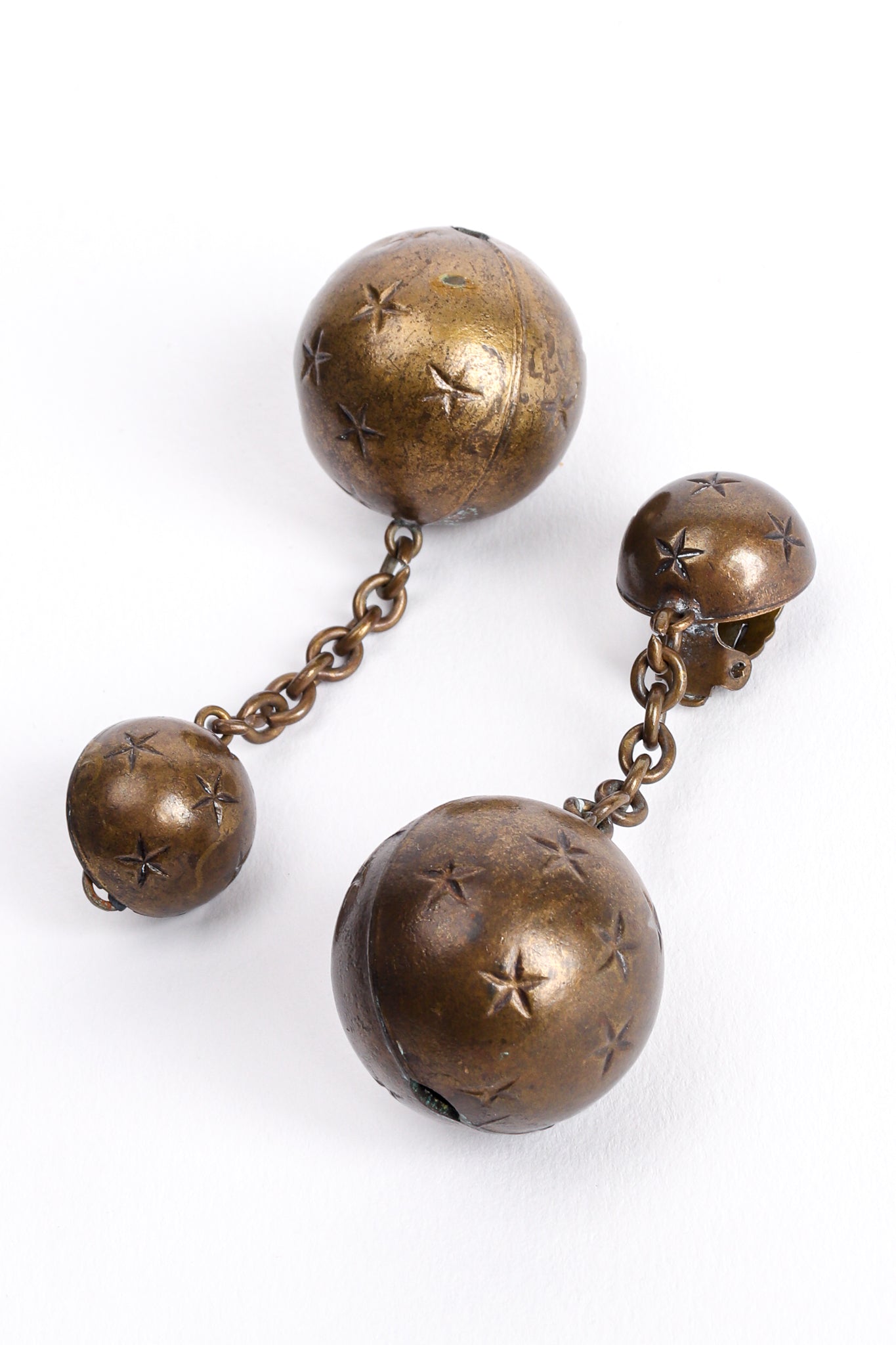 Vintage Antiqued Brass Starry Ball Drop Earrings at Recess Los Angeles