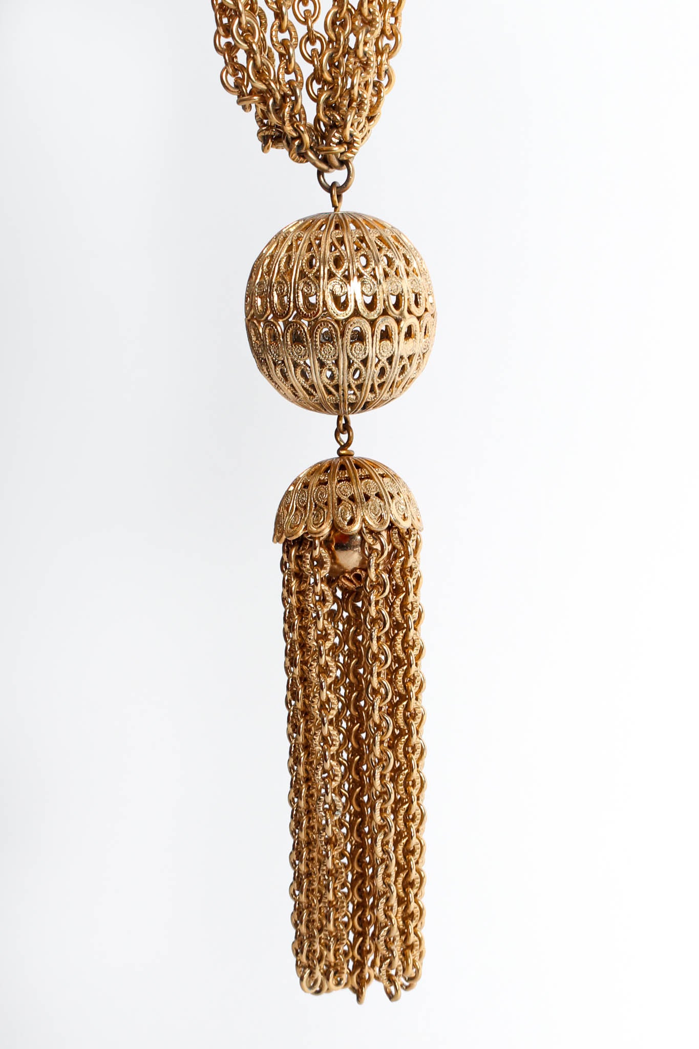 Vintage Tiered Filigree Globe Necklace missing chains on drop close detail @ Recess Los Angeles