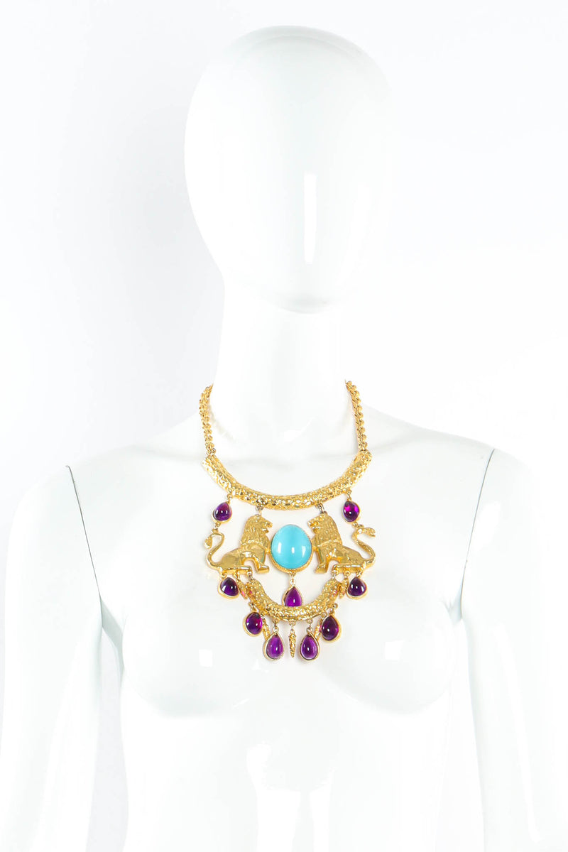 Vintage Jeweled Lion Pride Pendant Necklace on mannequin @ Recess LA