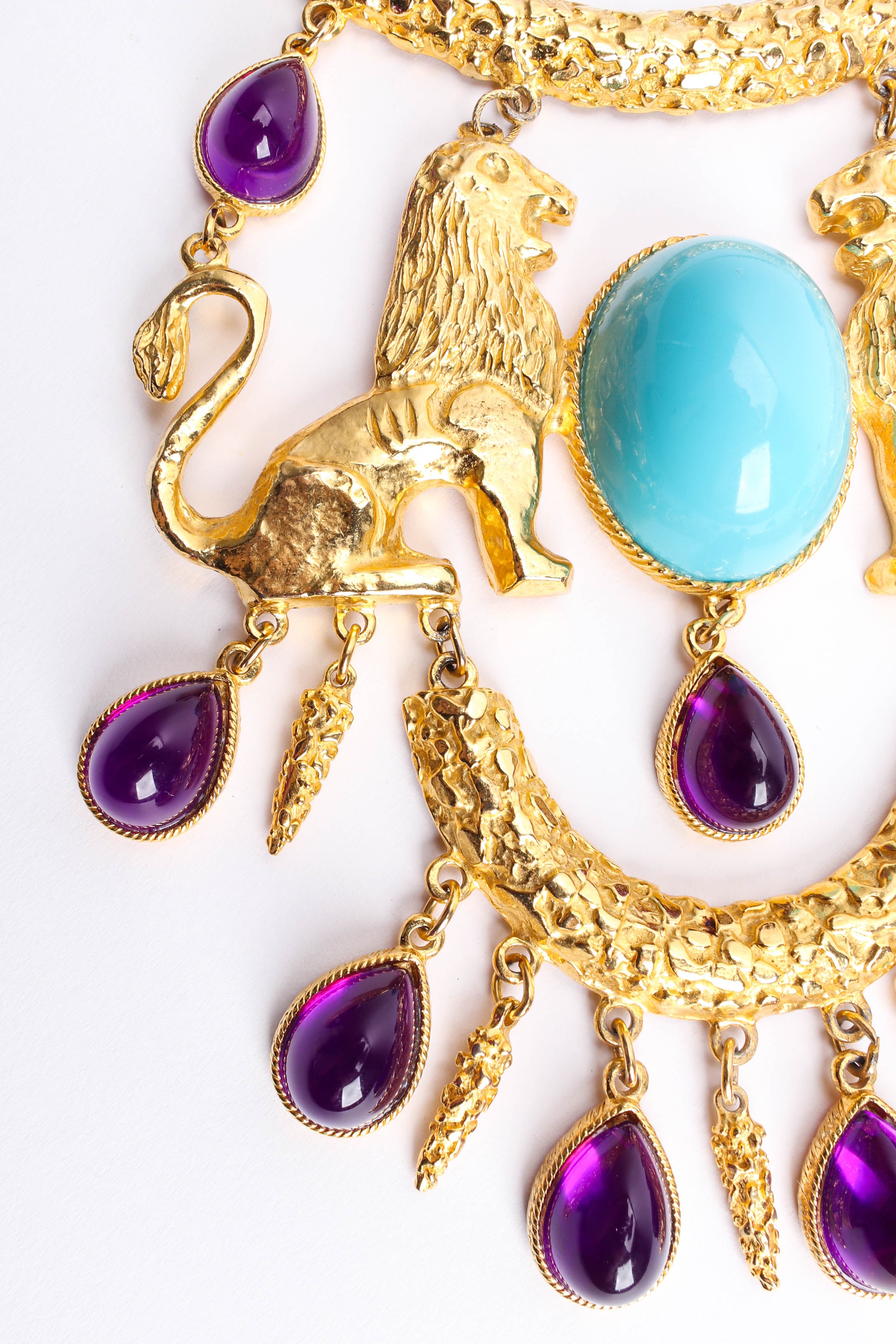 Vintage Jeweled Lion Pride Pendant Necklace L side close up @ Recess LA