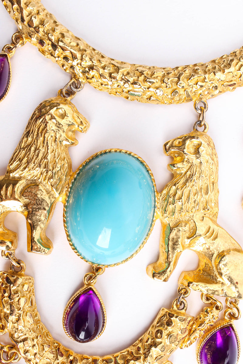 Vintage Jeweled Lion Pride Pendant Necklace lions close up  @ Recess LA