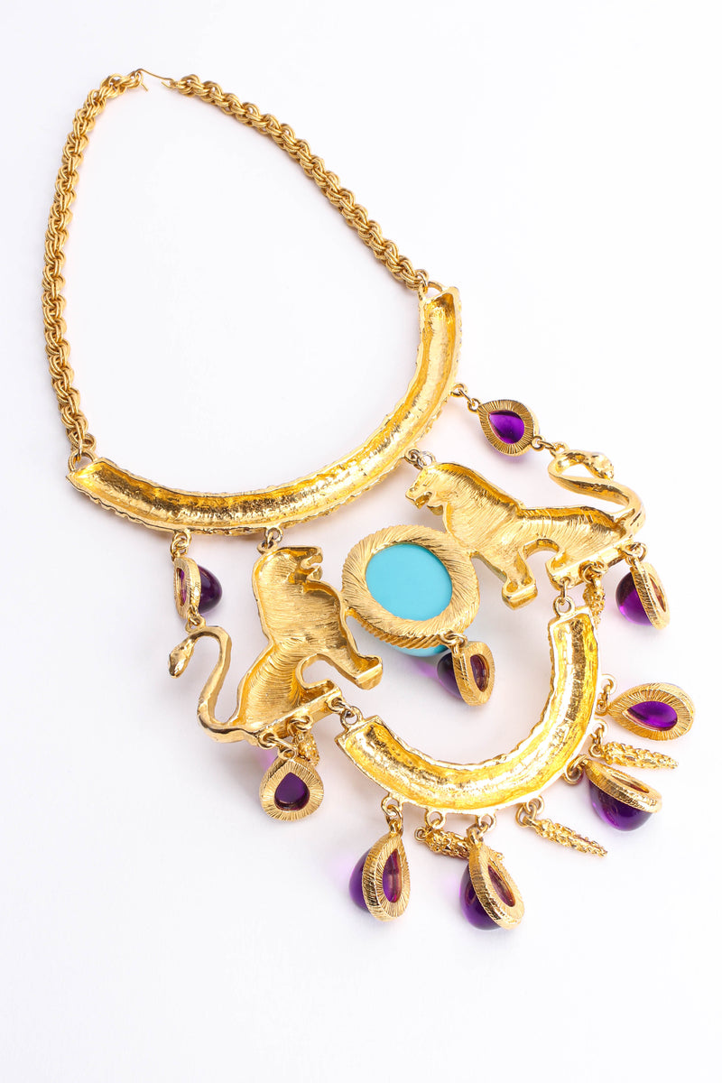 Vintage Jeweled Lion Pride Pendant Necklace back lay @ Recess LA