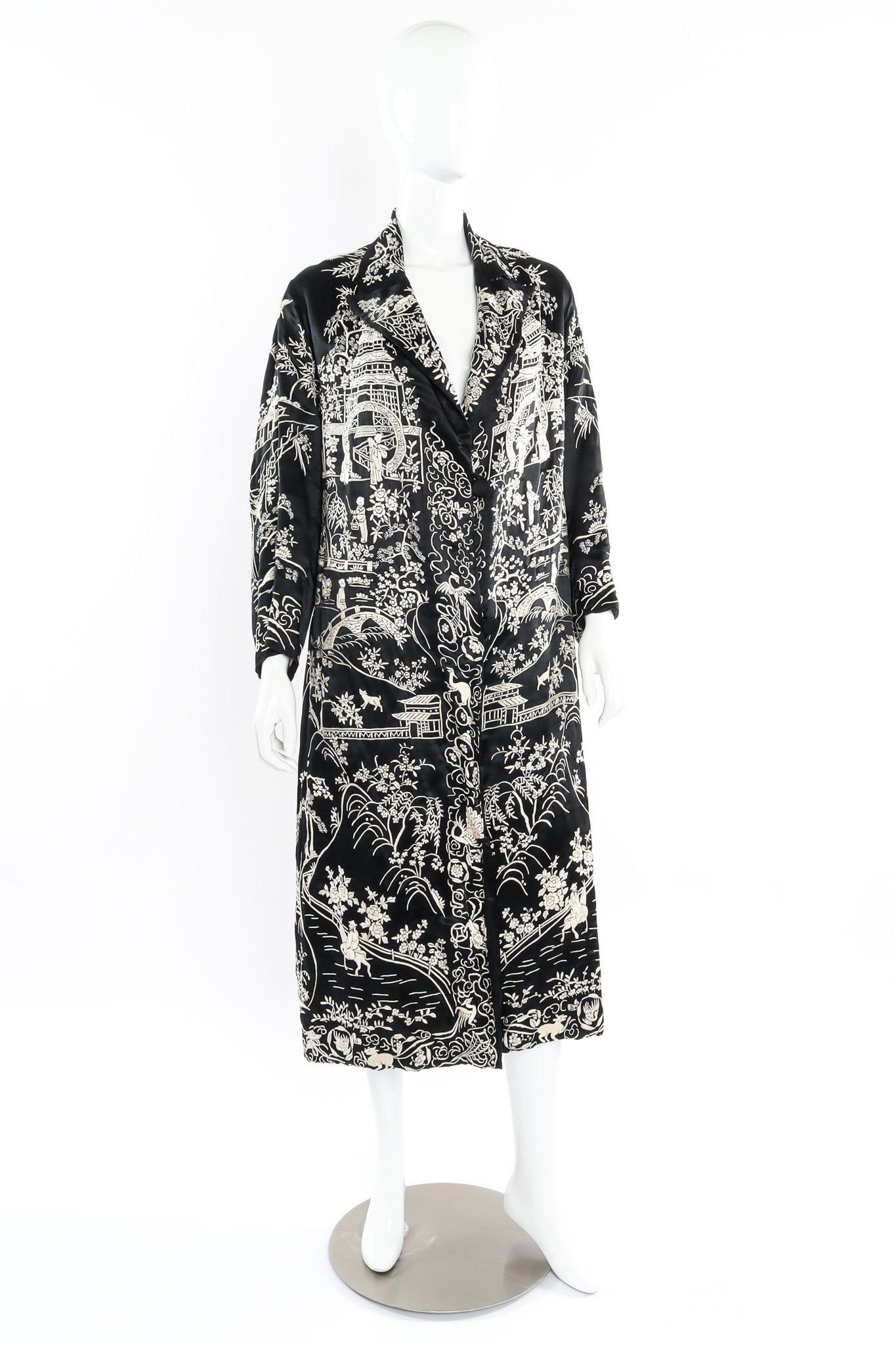 Vintage Embroidered Floral Robe Duster mannequin front @ Recess LA