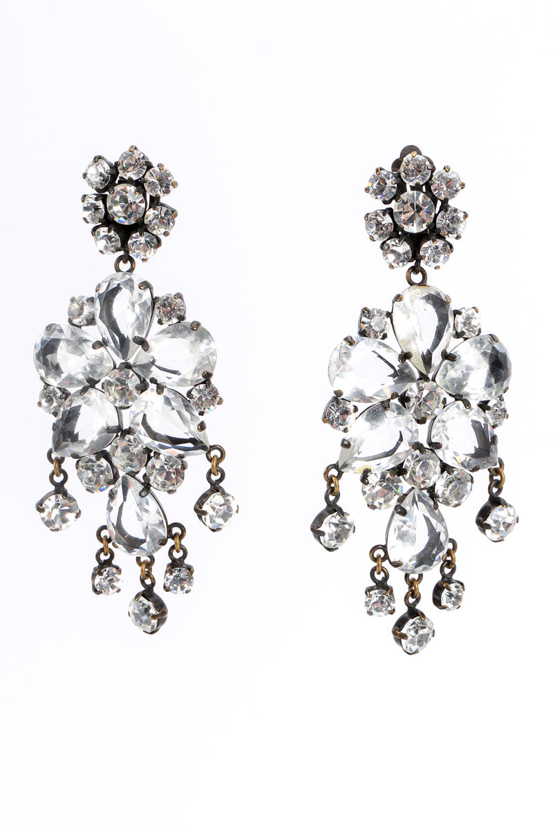 Vintage Rhinestone Crystal Floral Chandelier Earrings front hang @ Recess LA