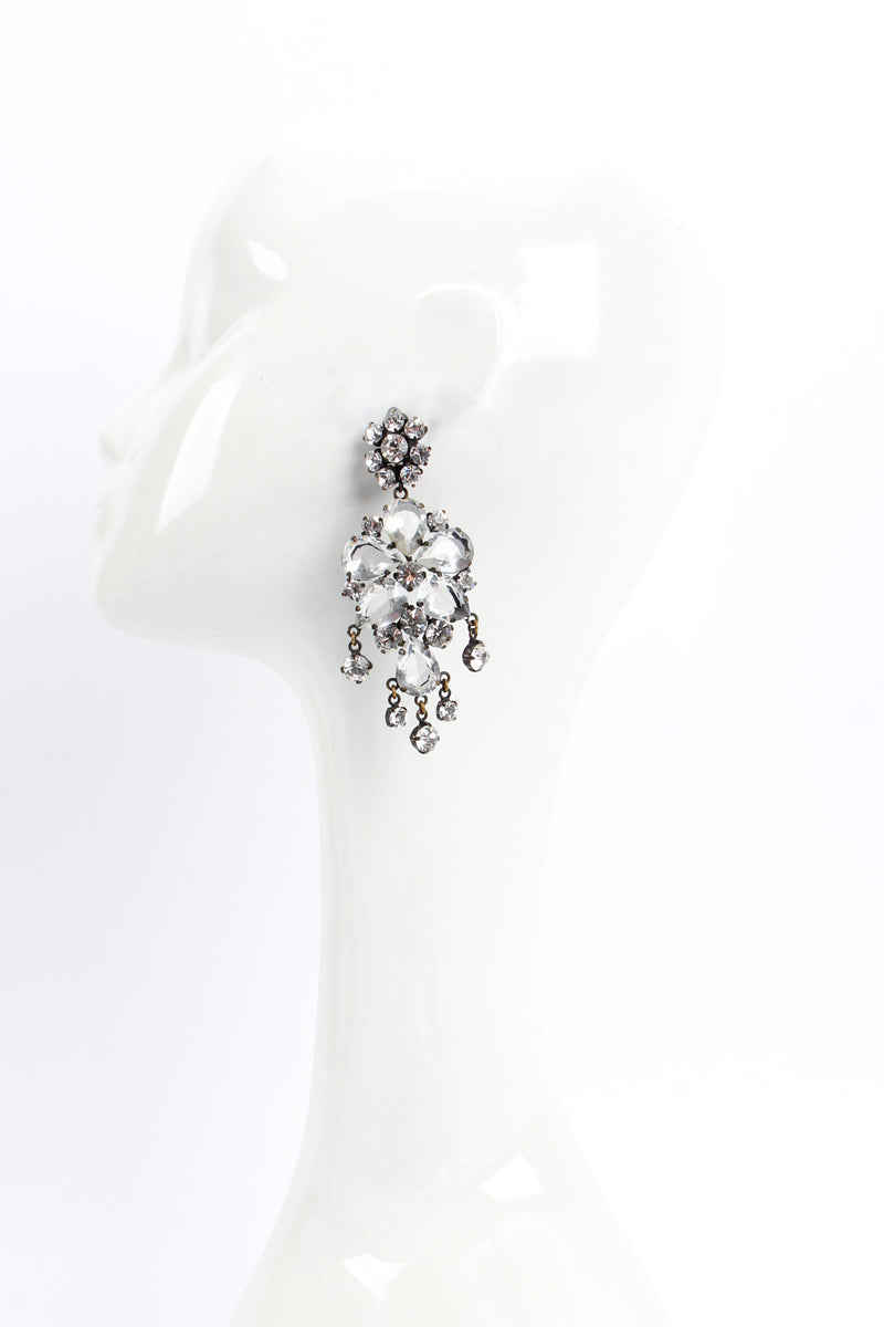 Vintage Rhinestone Crystal Floral Chandelier Earrings on mannequin @ Recess LA