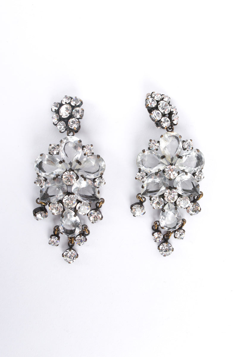 Vintage Rhinestone Crystal Floral Chandelier Earrings flat front @ Recess LA