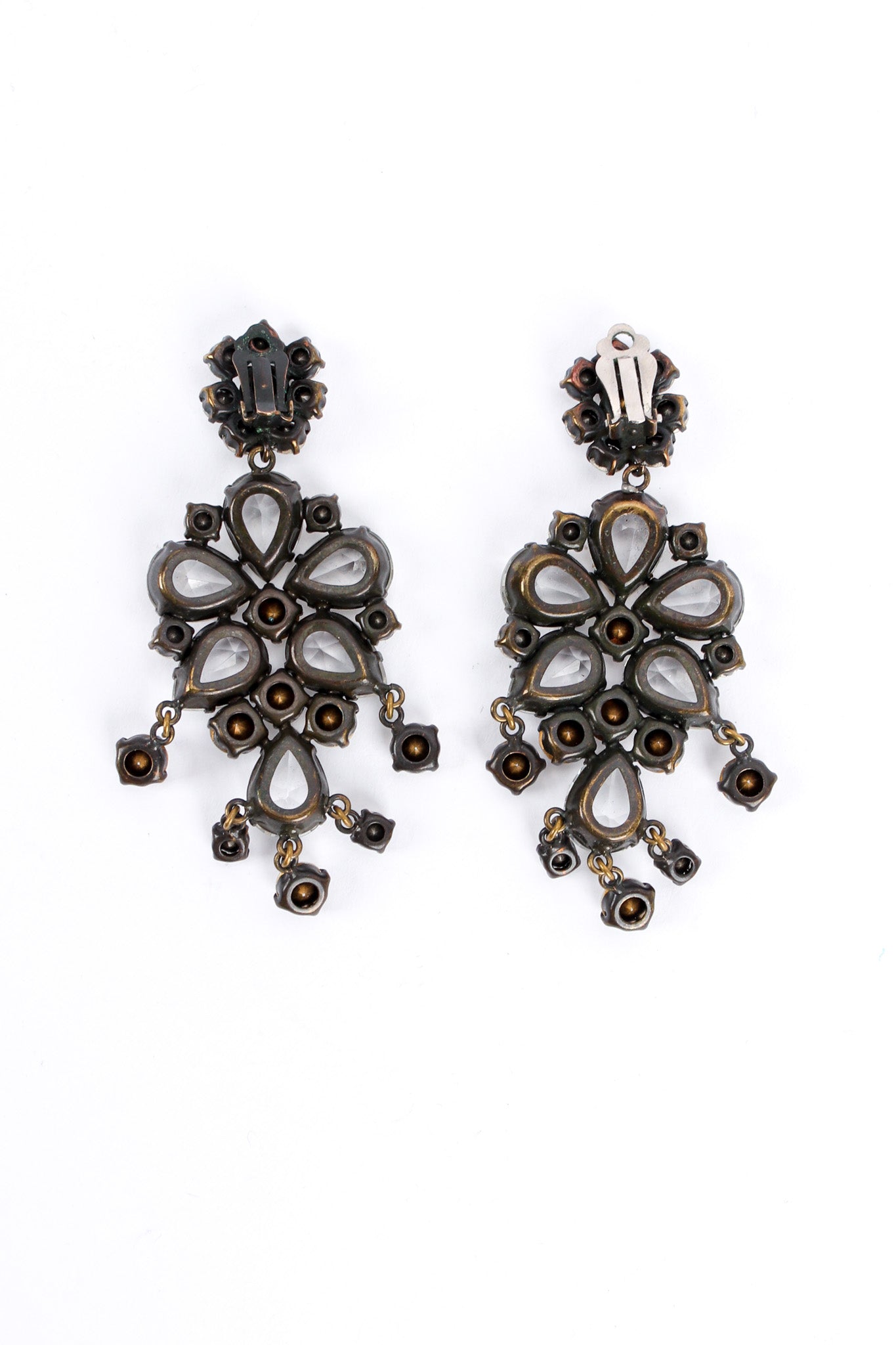 Vintage Rhinestone Crystal Floral Chandelier Earrings back @ Recess LA