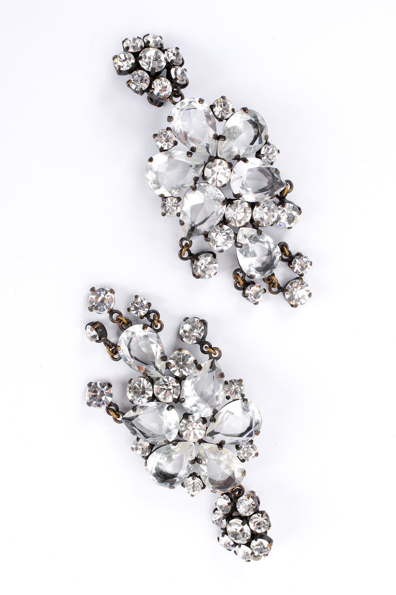 Vintage Rhinestone Crystal Floral Chandelier Earrings diagonal flat @ Recess LA