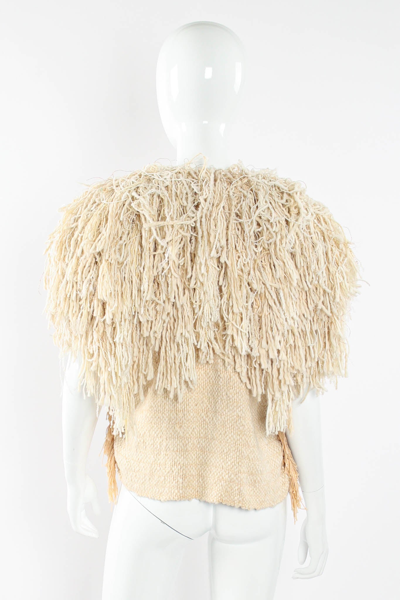 Vintage Yarn Fringe Yoke Blanket Vest on mannequin back at Recess Los Angeles