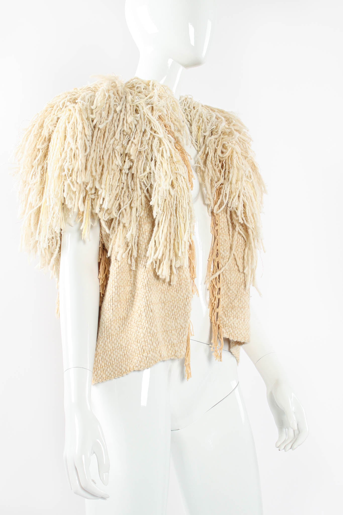 Vintage Yarn Fringe Yoke Blanket Vest on mannequin crop at Recess Los Angeles