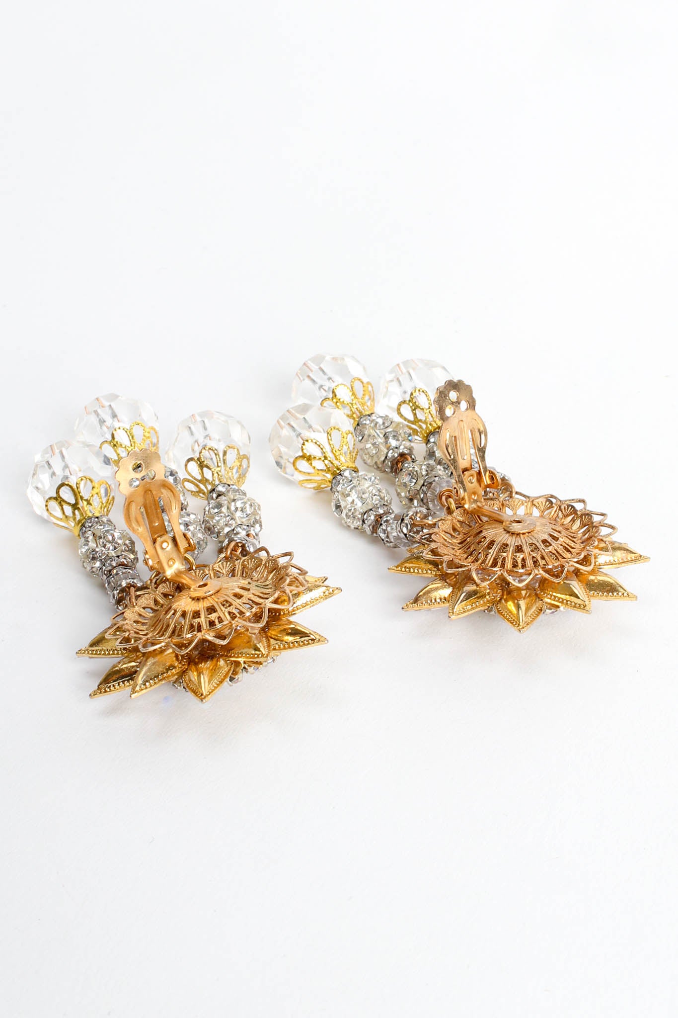 Vintage Sunflower Burst Crystal Drop Earrings open backing at Recess Los Angeles