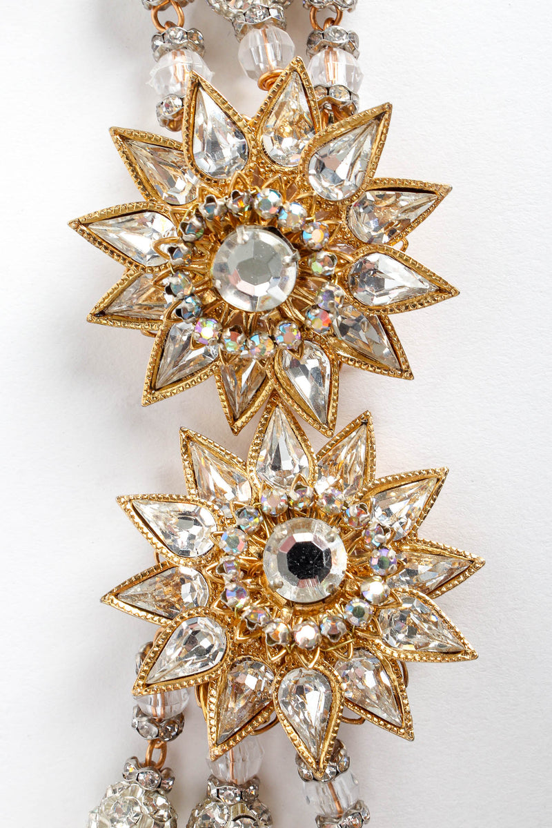 Vintage Sunflower Burst Crystal Drop Earrings Closeup top at Recess Los Angeles