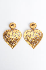 Vintage Flame Filigree Cutout Heart Earrings front flat @ Recess LA