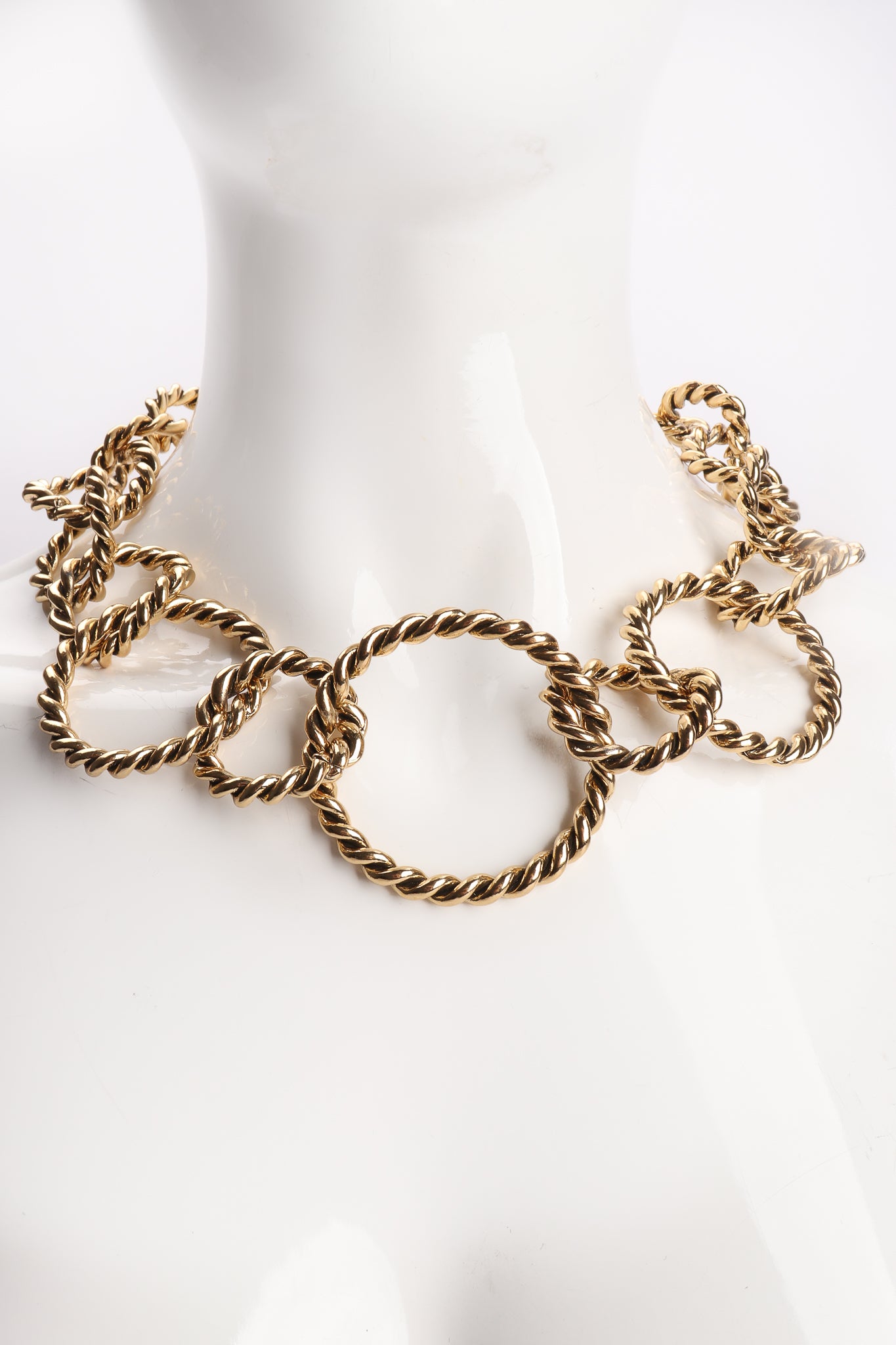 Vintage Antiqued Gold Braided Ring Collar Necklace on Mannequin at Recess Los Angeles