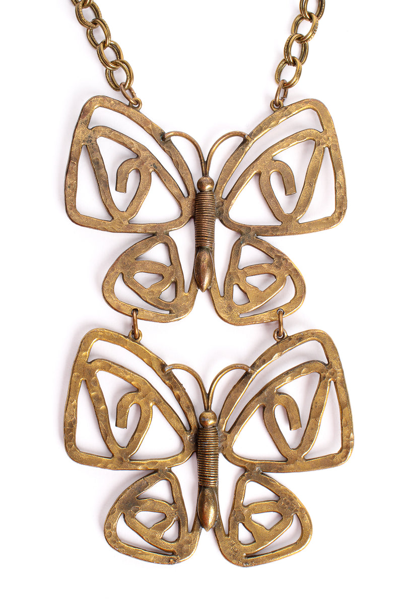 Vintage Brass Double Butterfly Necklace detail at Recess Los Angeles