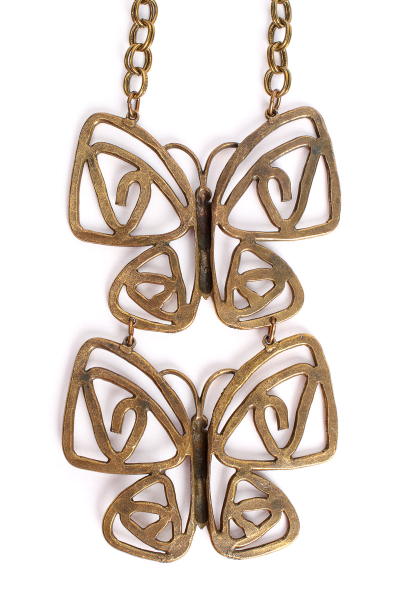 Vintage Brass Double Butterfly Necklace backside at Recess Los Angeles