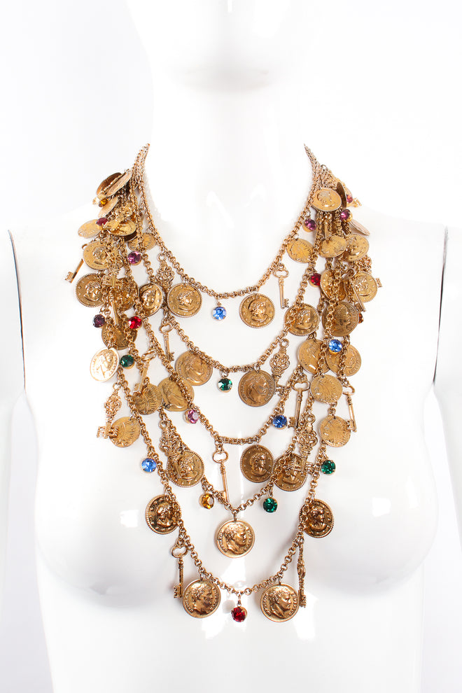 Vintage Multi-Strand Layered Treasure Charm Necklace on mannequin at Recess Los Angeles
