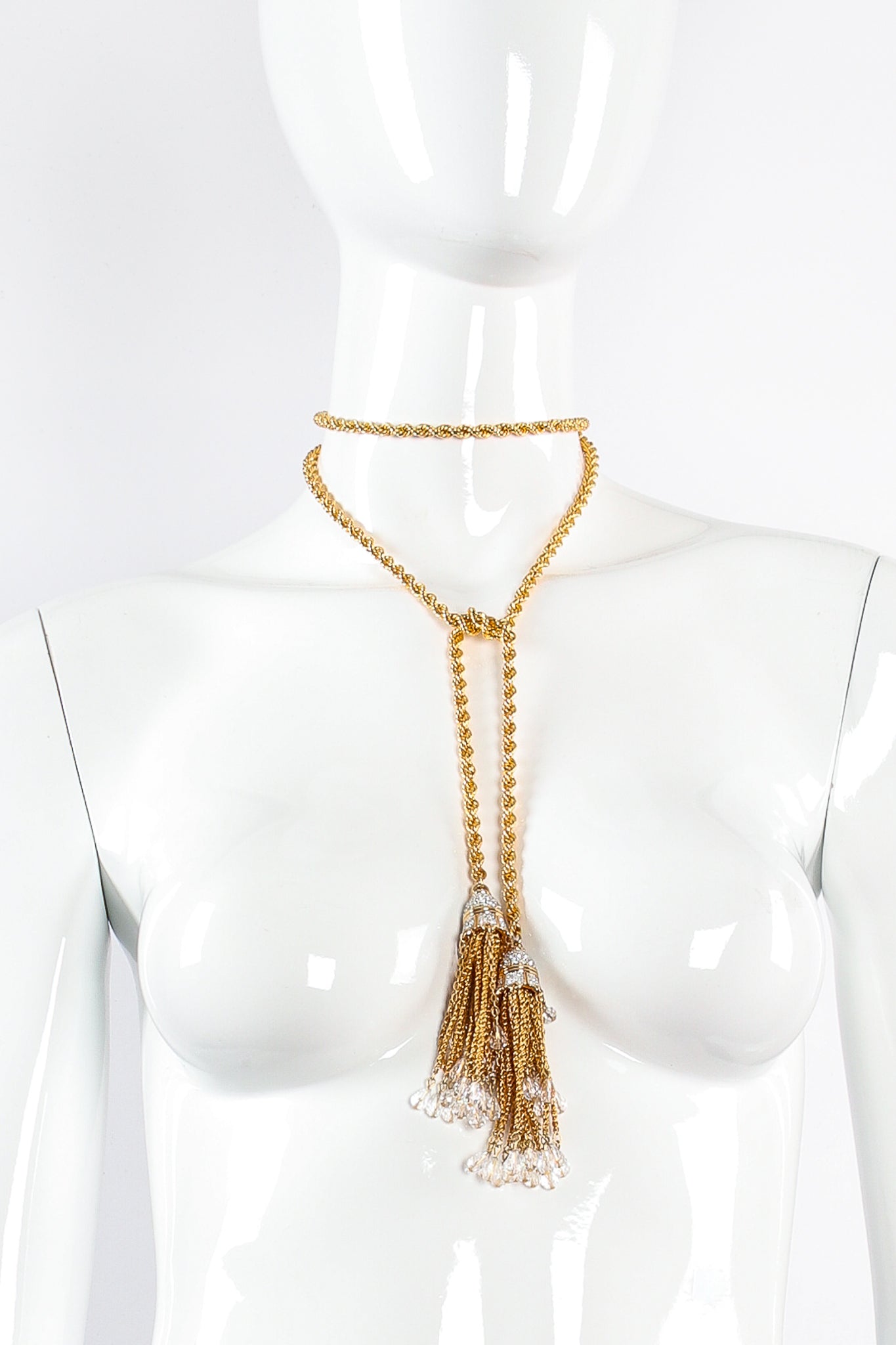 Vintage Crystal Bead Tassel Wrap Lariat on mannequin at Recess Los Angeles