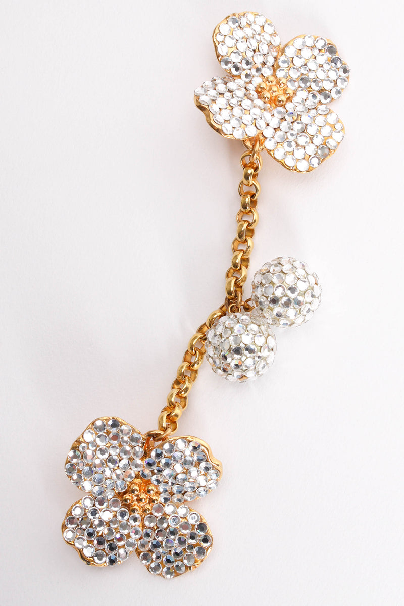 Vintage Rhinestone Flower Ball Drop Earrings angled chain detail flat lay @ Recess LA
