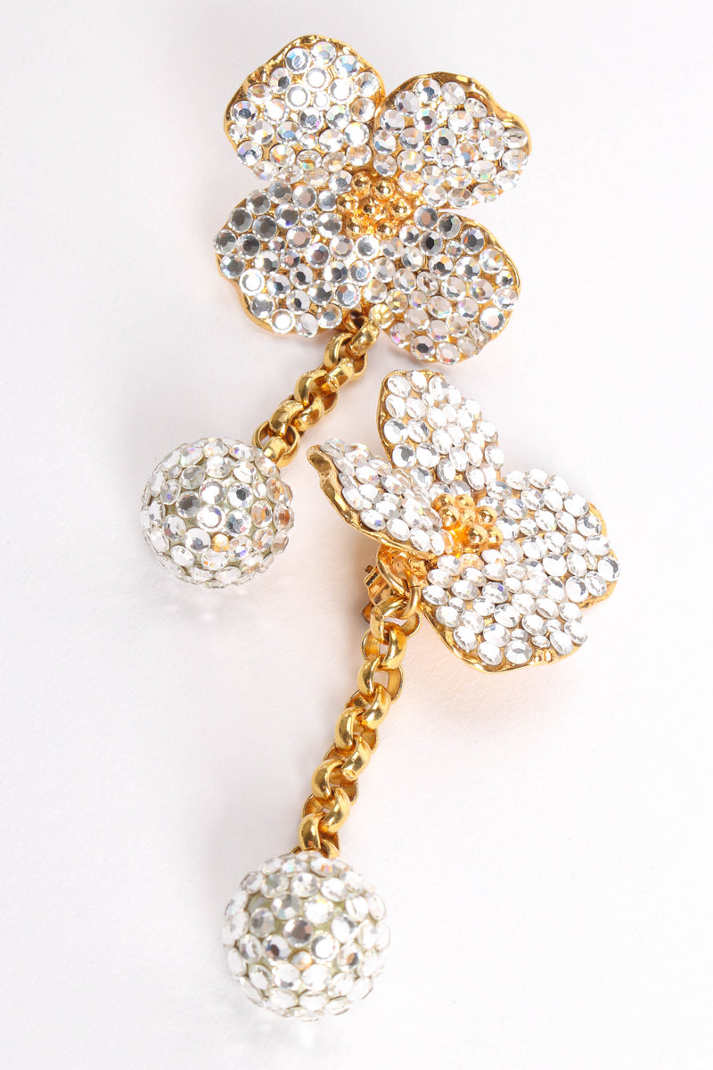Vintage Rhinestone Flower Ball Drop Earrings angled flat lay @ Recess LA
