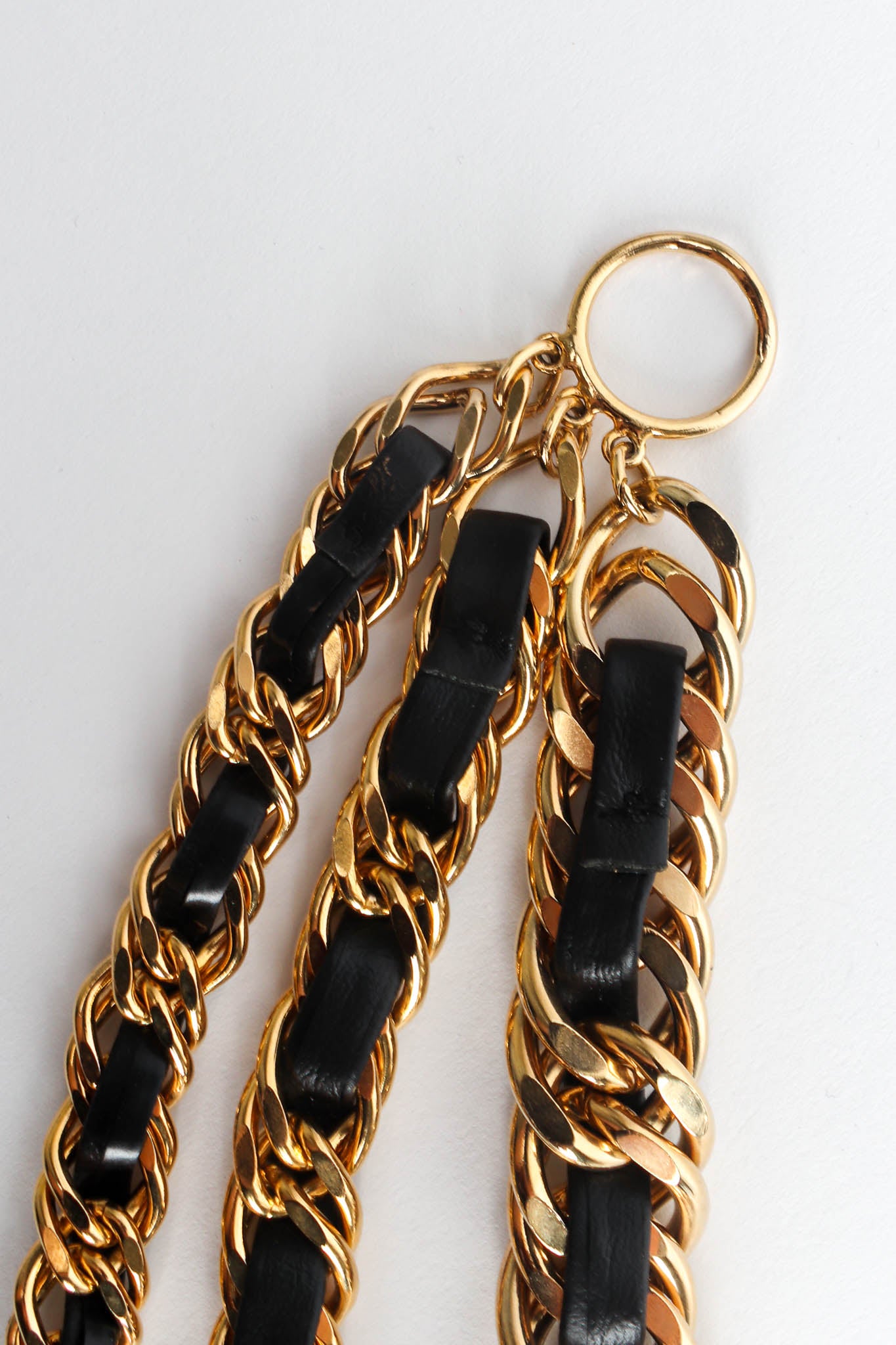 Vintage Triple Leather Curb Chain Collar Closeup at Recess LA