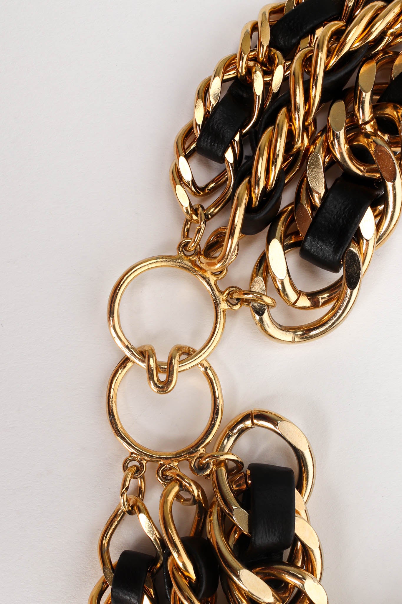 Vintage Triple Leather Curb Chain Collar Hook Closure at Recess LA