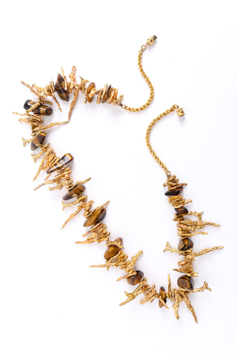 Vintage Coral Stem Tiger Eye Bead Necklace front unclasped @ Recess LA