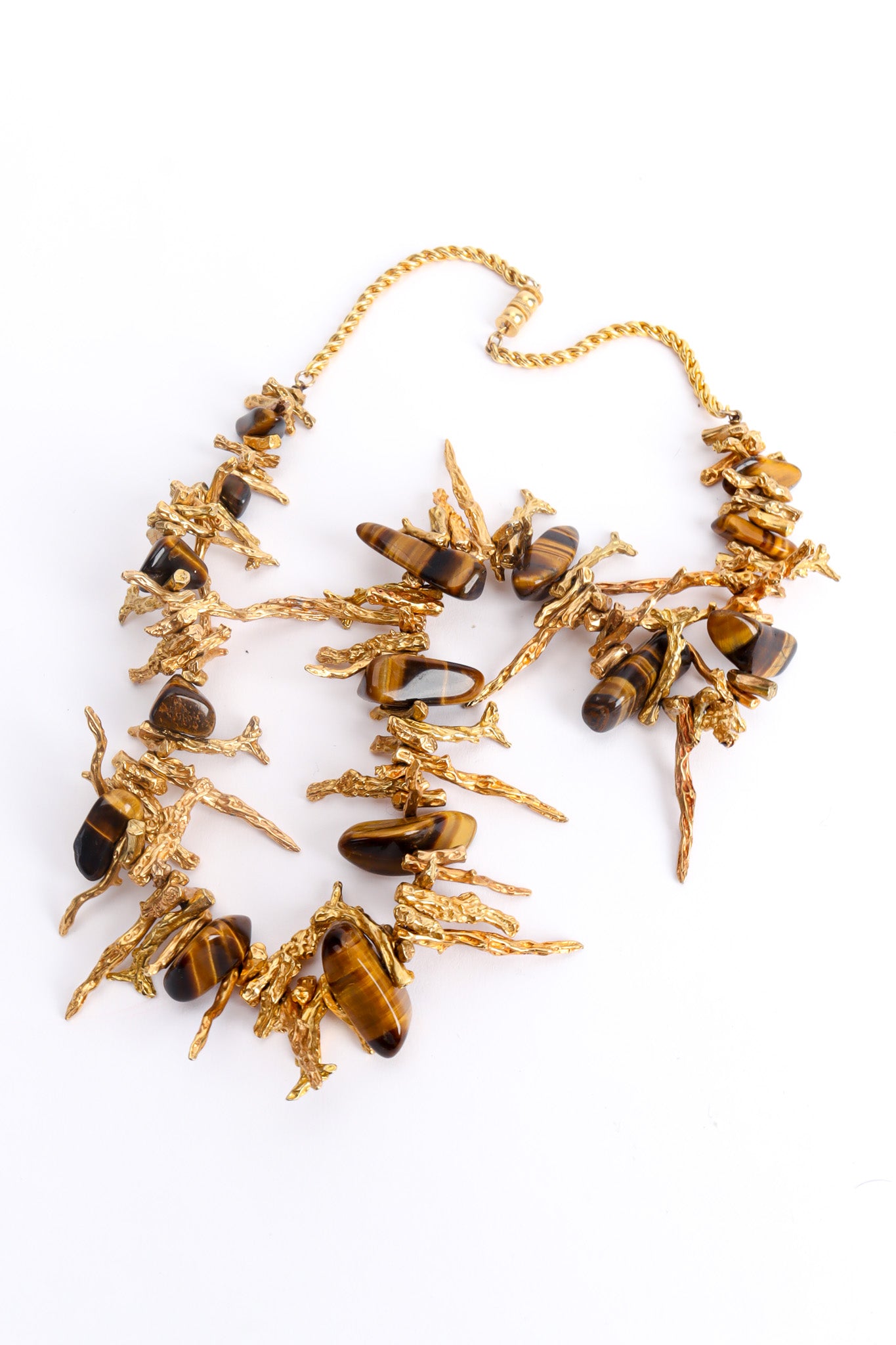 Vintage Coral Stem Tiger Eye Bead Necklace close up @ Recess LA