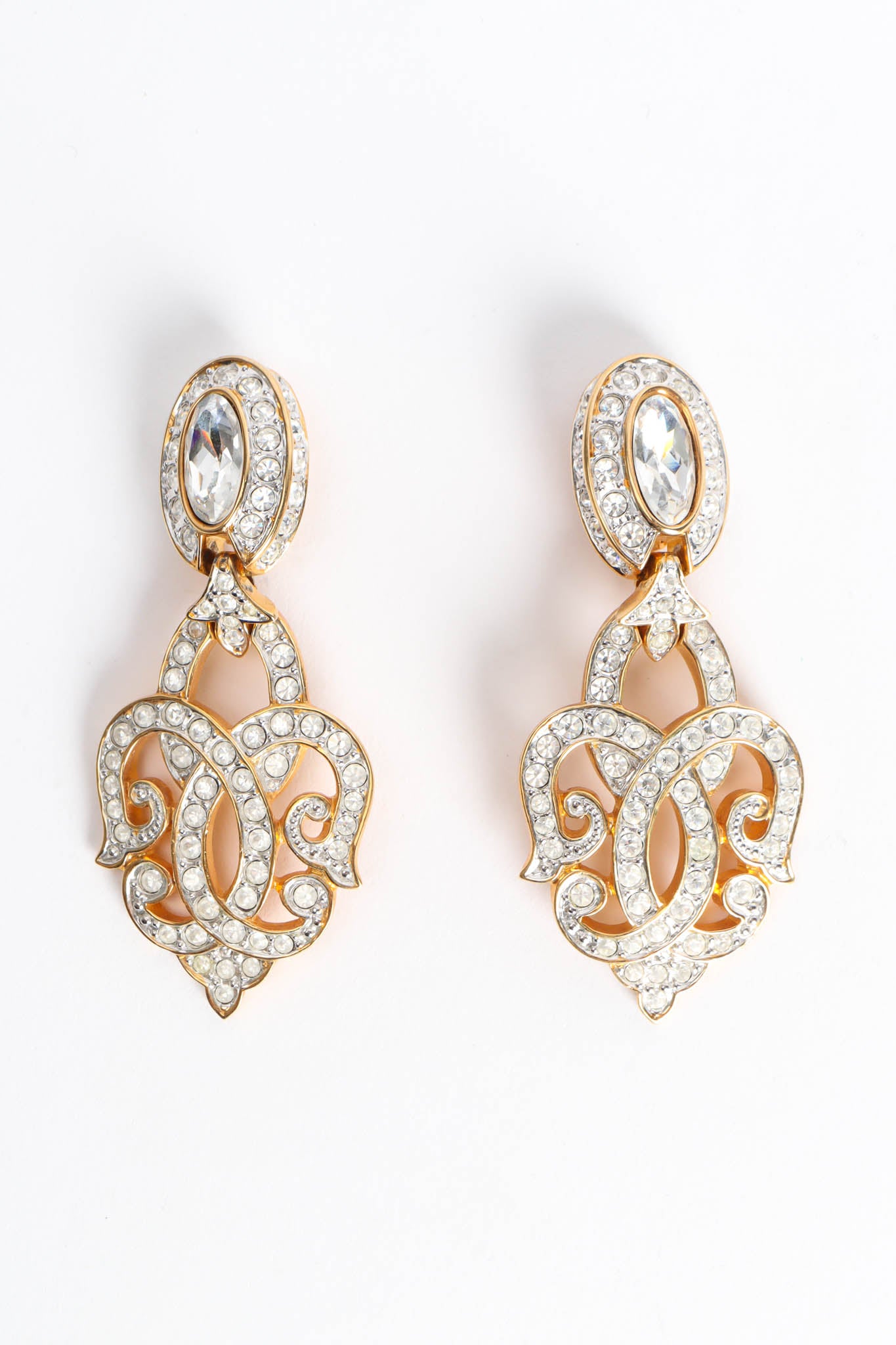 Vintage Fleur Rhinestone Earrings flat front @ Recess Los Angeles